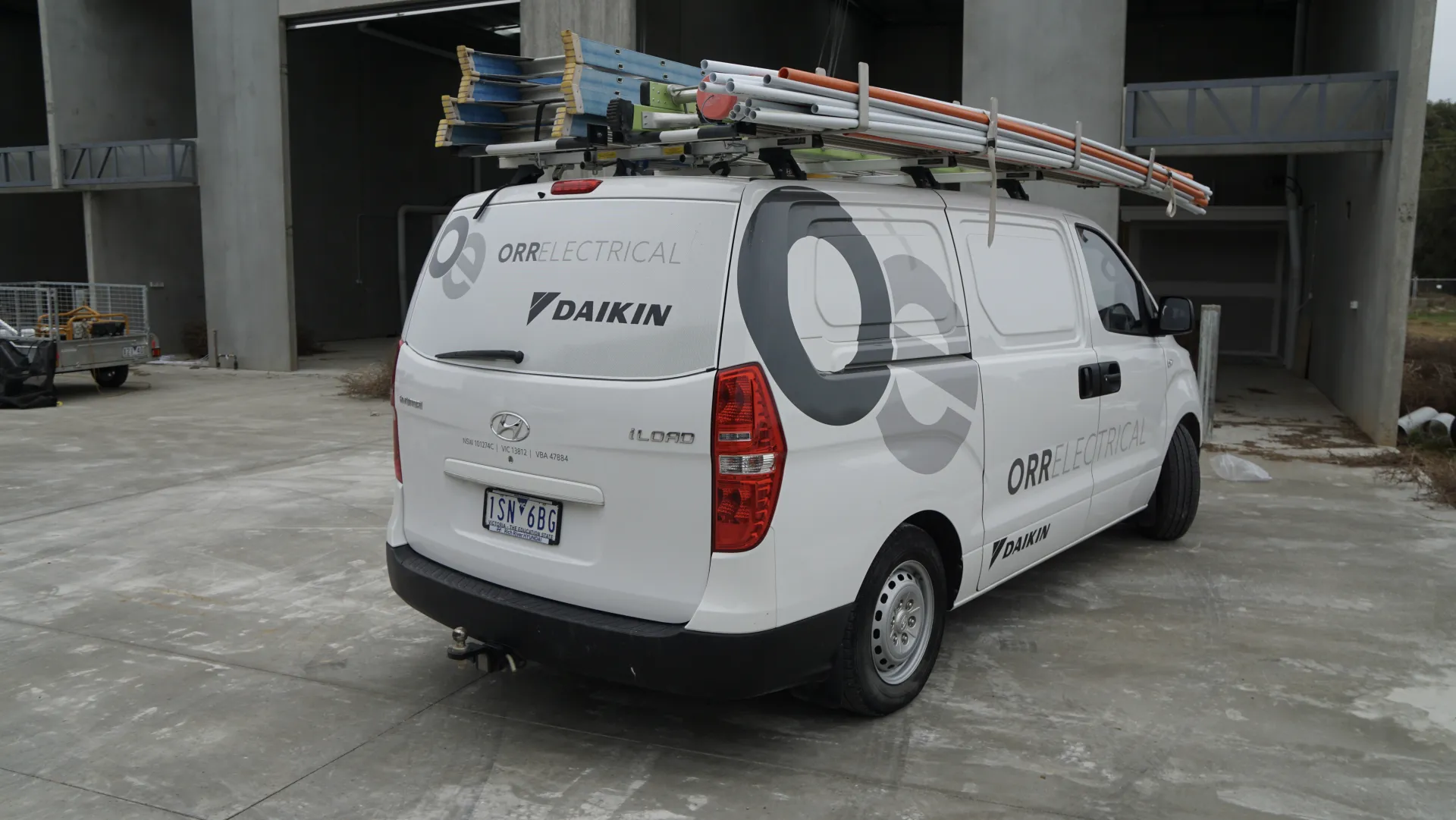 Orr Electrical van carrying Daikin branding, parked at a job in Echuca